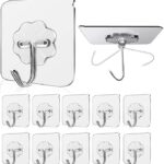 Adhesive Hooks Kitchen Wall Hooks-Heavy Duty, Nail Free Sticky Hangers with Stainless Hooks Reusable Utility Towel Bath Ceiling Hooks-10 pcs